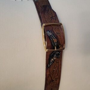 Engraved Brown Leather Eagle Belt with Name "Pam", Size 30